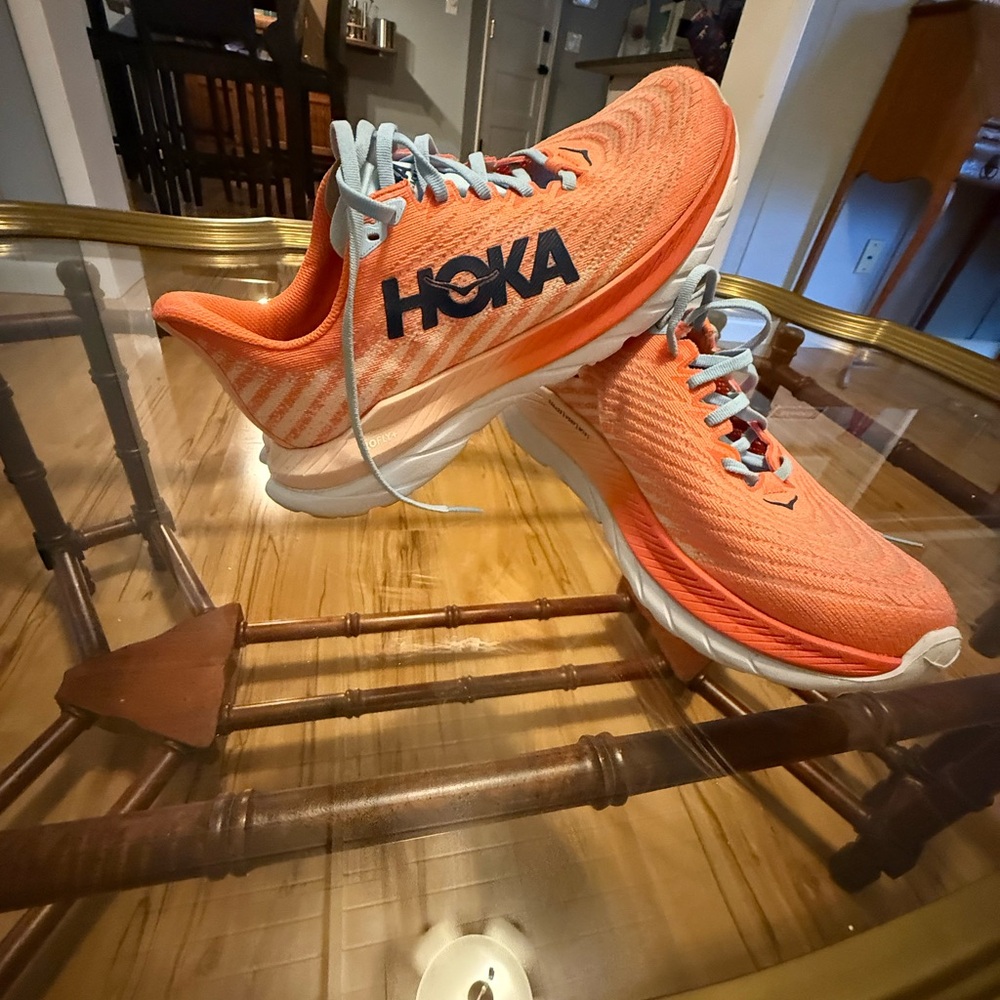 Hoka Women's Coral and Light Blue Athletic Shoes